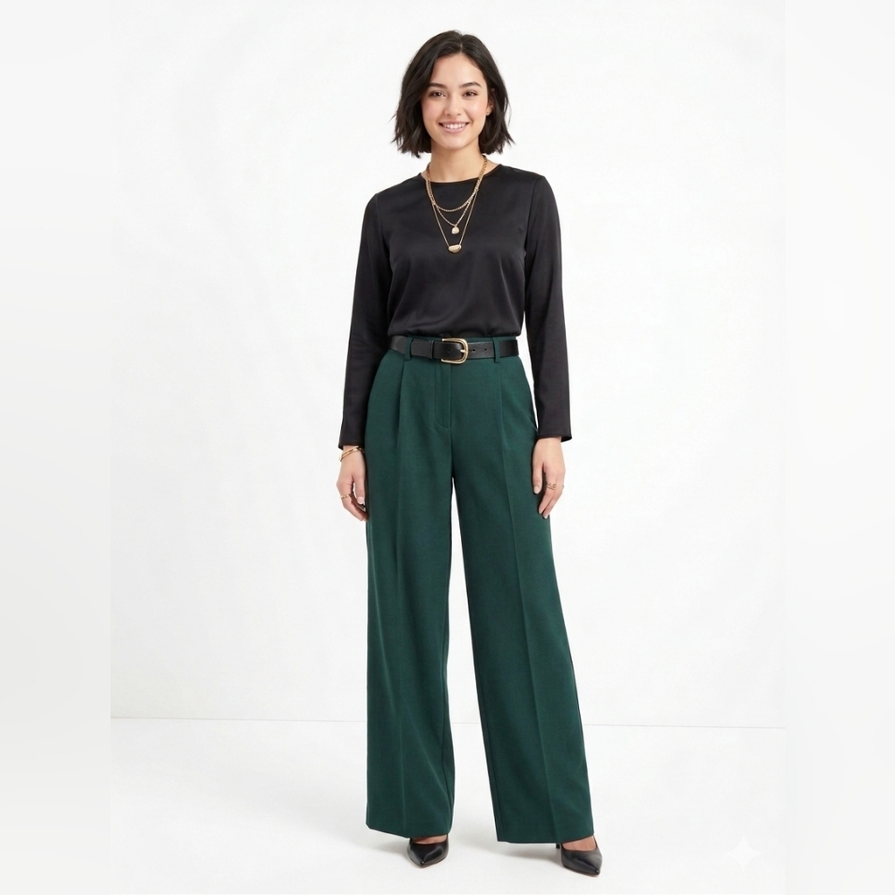 LOFT Women's Wide-Leg High-Waist Pants Forest Green